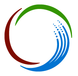 The Alberta Library Logo. A circle made of three coloured swooshes--red, green, and blue. The blue swoosh fans out like a wave.