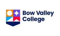 Bow Valley College logo - shield with orange, purple, blue, and red shapes on it, writing to the right