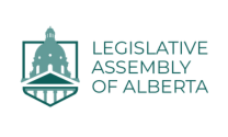 Legislative Assembly of Alberta logo - shield containing the Parliament building, and title written on the right