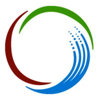 The Alberta Library Logo. A circle made of three coloured swooshes--red, green, and blue. The blue swoosh fans out like a wave.